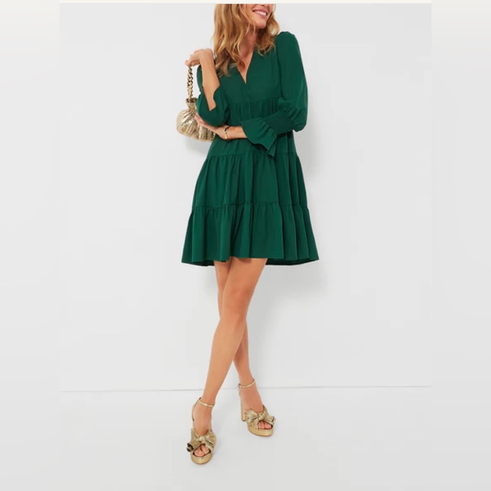 POMANDER PLACE. Hunter Green Crepe Kenzo Dress